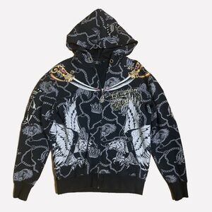 Christian Audigier Black and Gray Winged Hoodie